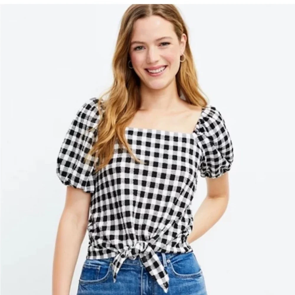 Loft gingham front tie top